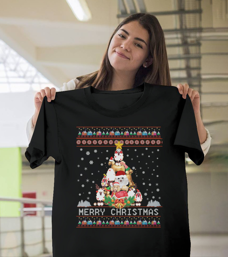 Merry Christmas Poodles And Santa Festive T-Shirt