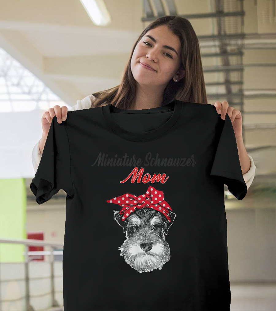 Miniature Schnauzer Mom Red Polka Dot Bow T-Shirt