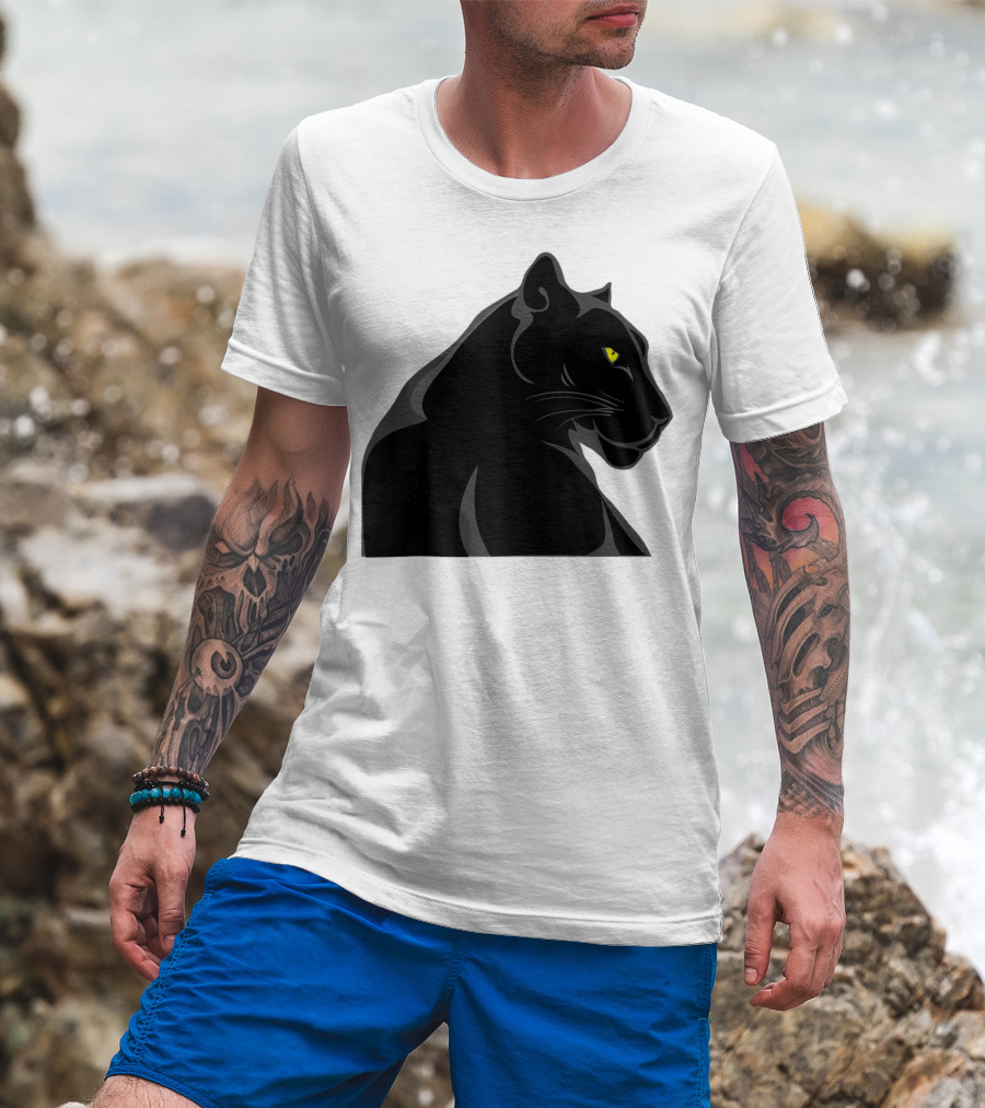Panthera Cat Leopard Melanistic Black Panther Yellow Eyes T-Shirt