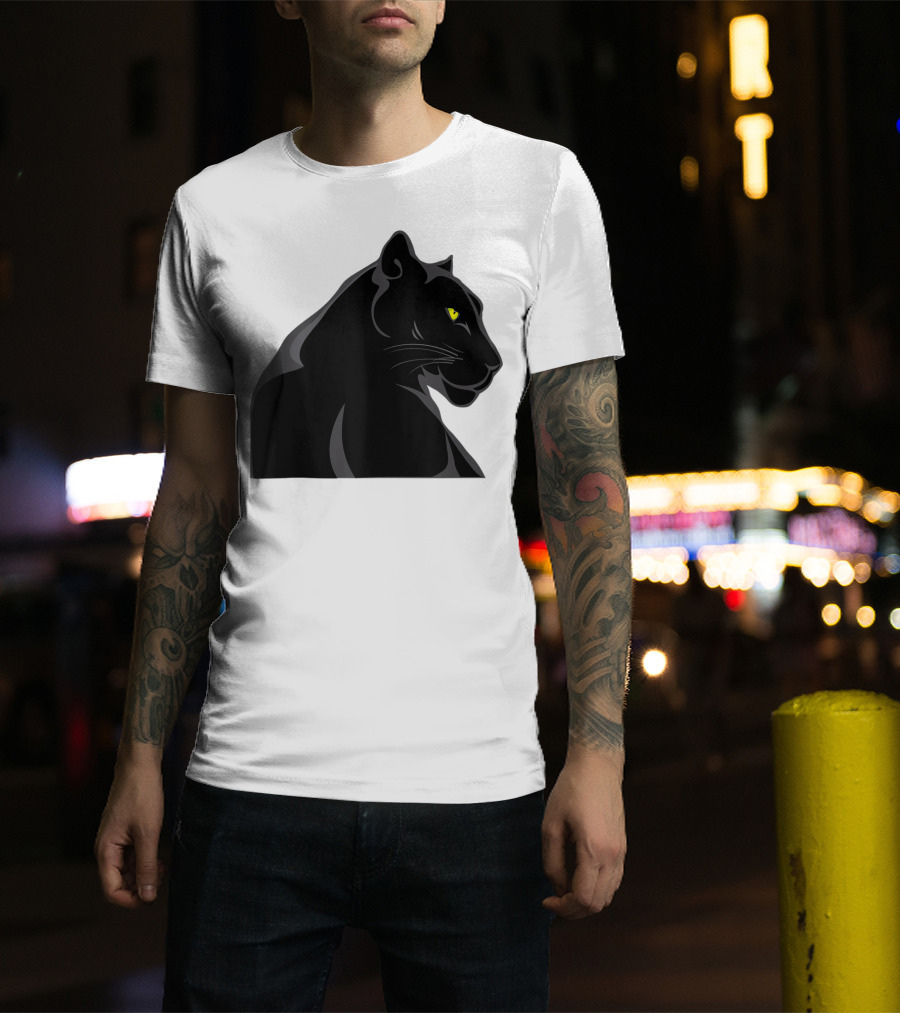 Panthera Cat Leopard Melanistic Black Panther Yellow Eyes T-Shirt