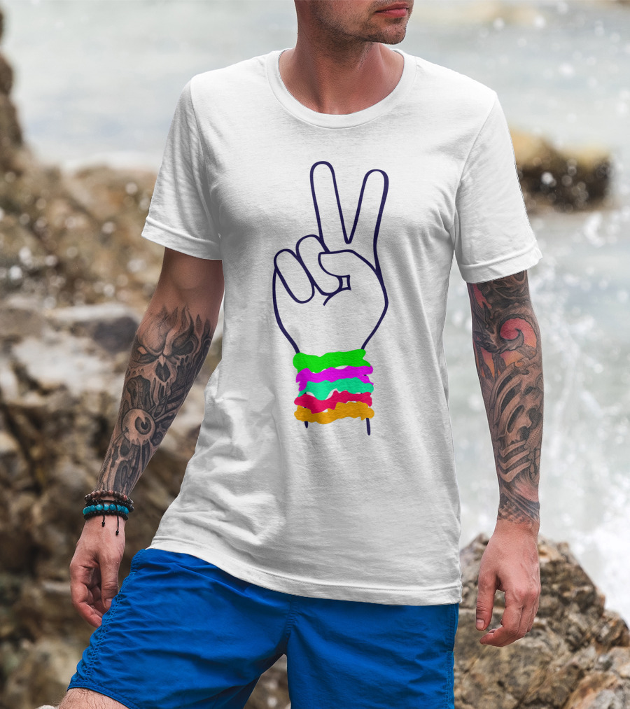 Peace Hand Sign With Colorful Scrunchies T-Shirt