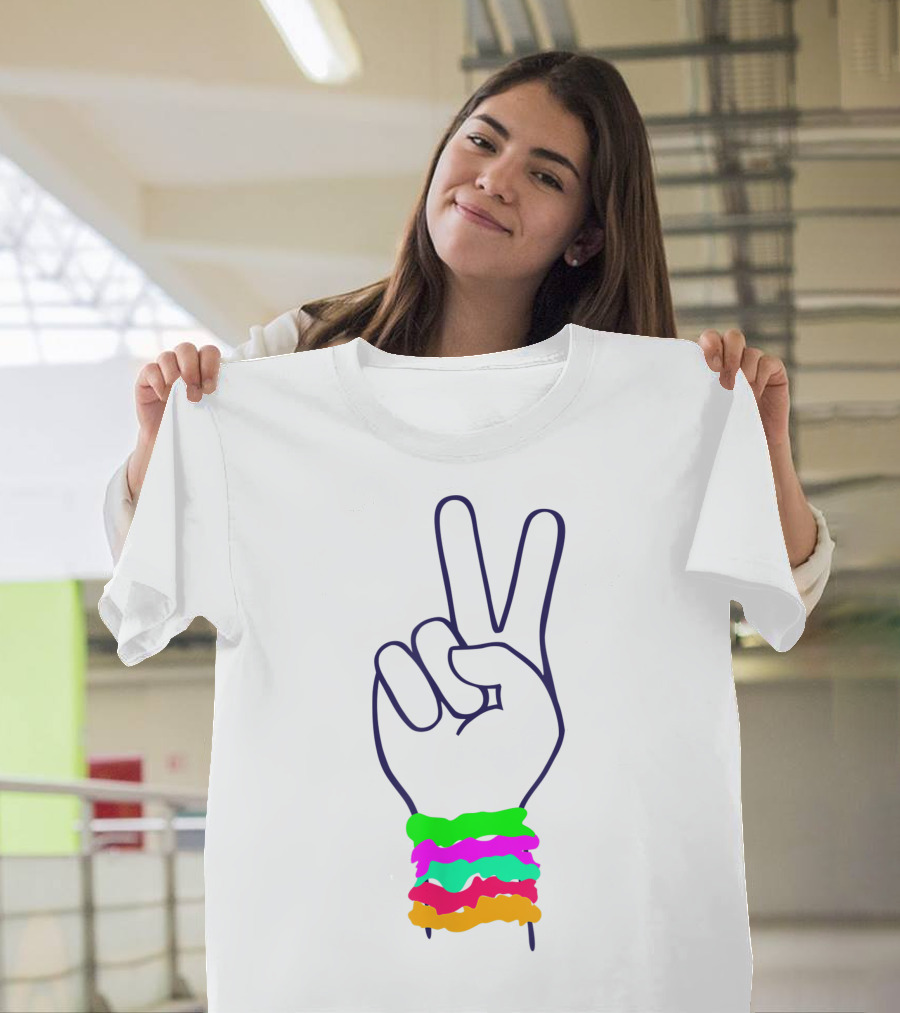 Peace Hand Sign With Colorful Scrunchies T-Shirt
