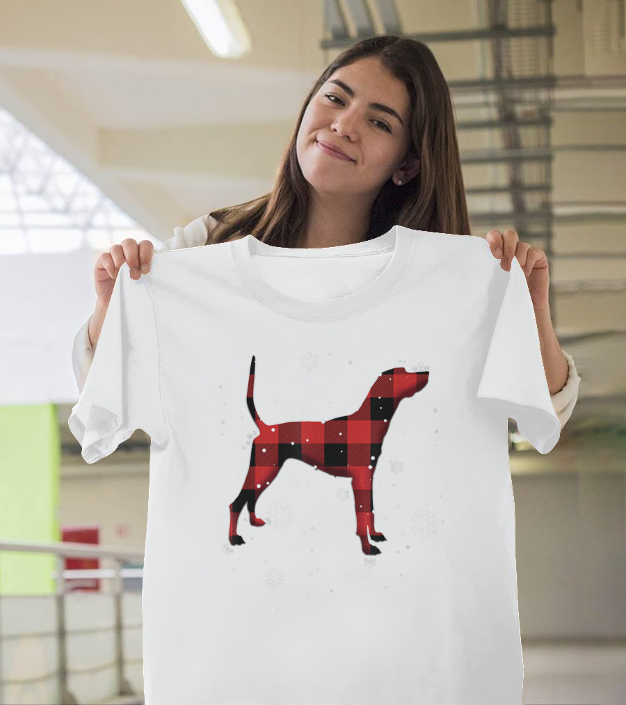 Plott Hound Dog Plaid Snowflakes T-Shirt