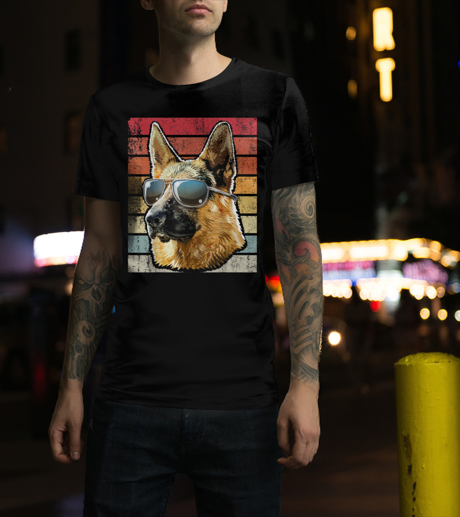 Retro Vintage German Shepherd Wearing Sunglasses T-Shirt