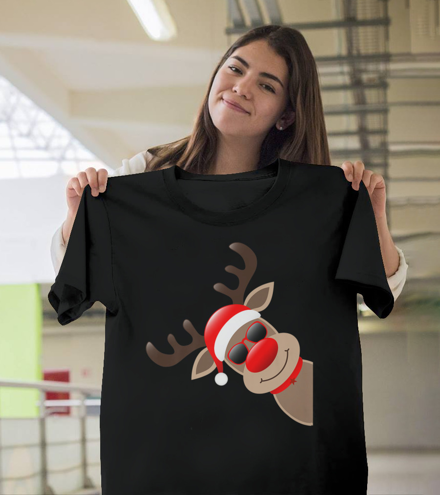 Rudolph Red Nose Reindeer Santa Hat Sunglasses T-Shirt