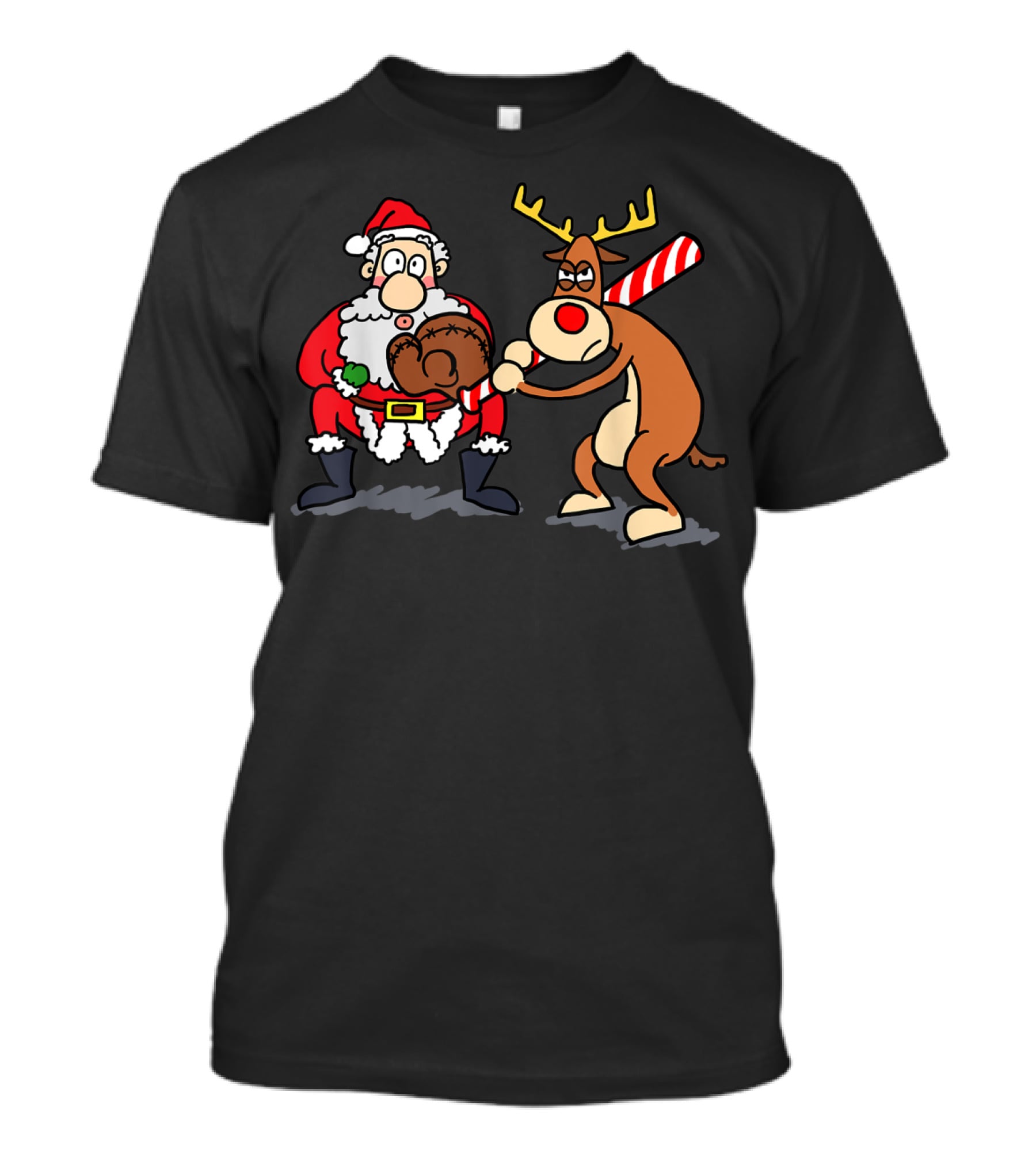 Santa Reindeer Candy Cane Baseball Softball Player Christmas T-Shirt
