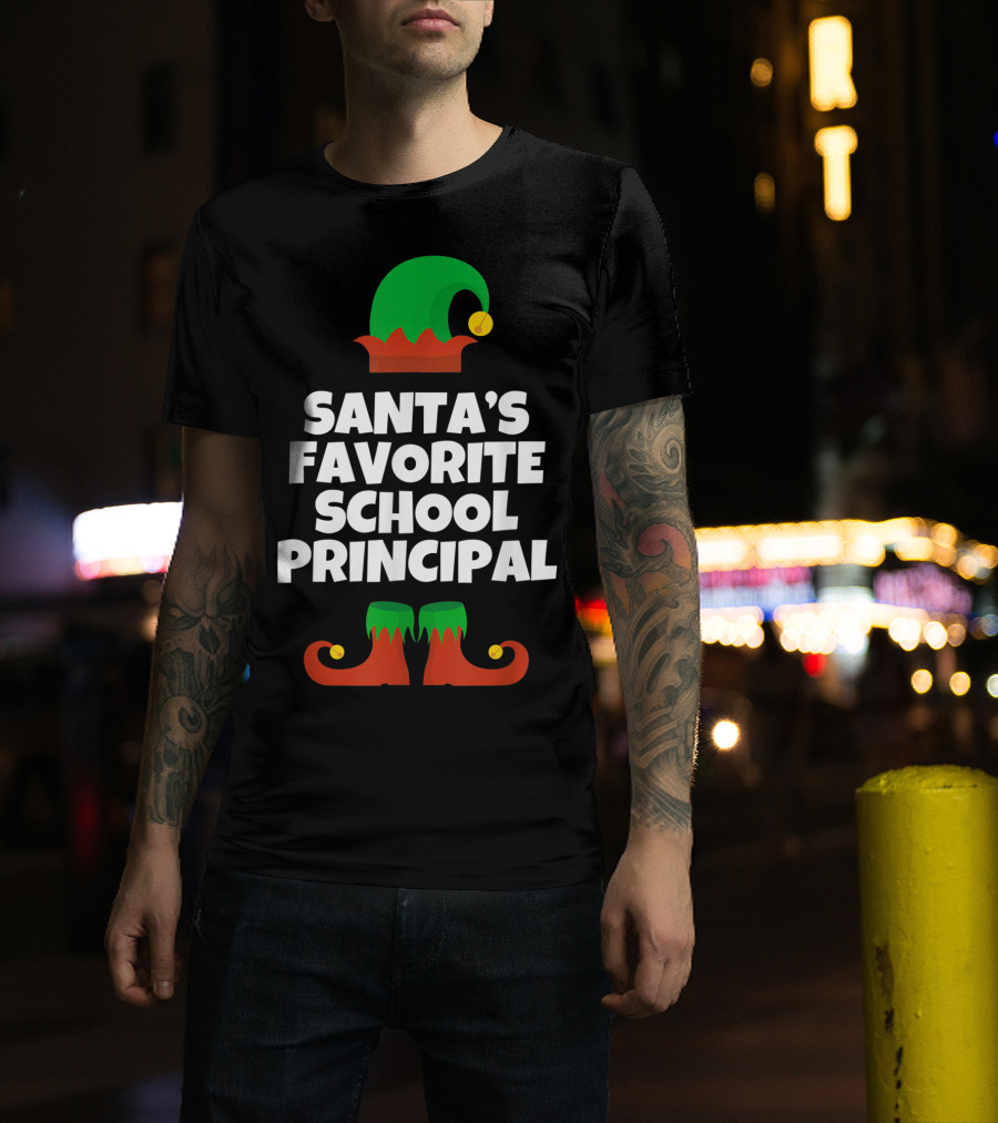 Santa's Favorite School Principal Elf Hat And Shoes T-Shirt