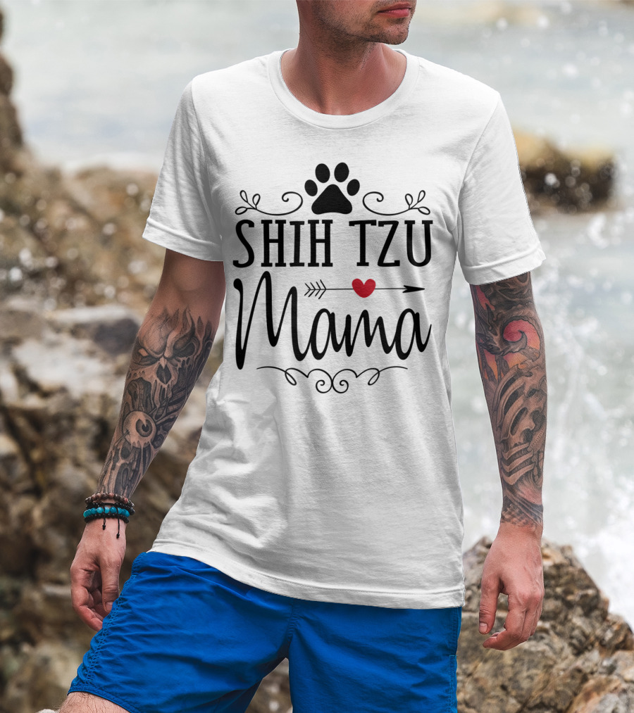 Shih Tzu Mama Heart Arrow Paw Prints T-Shirt