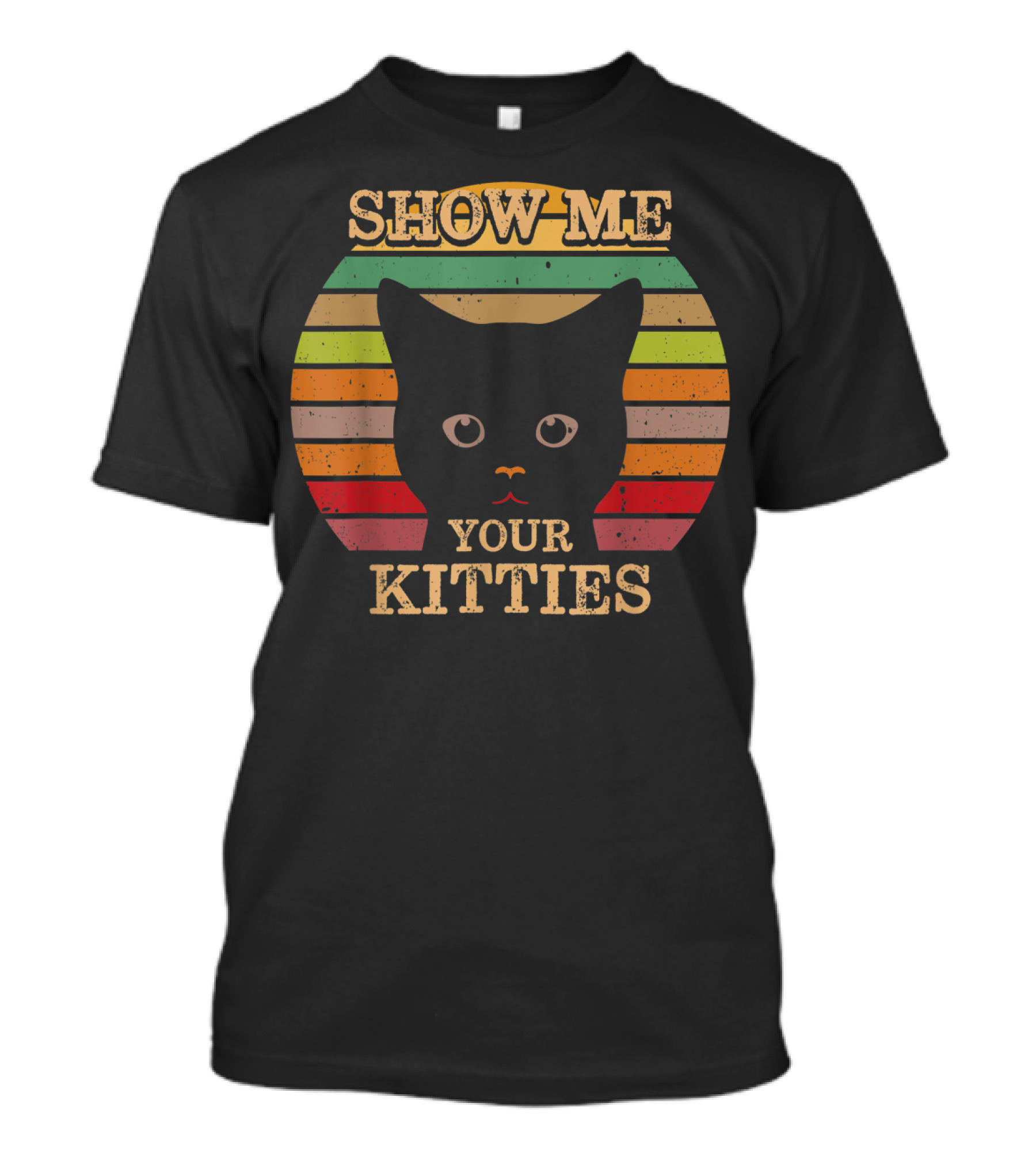 Show Me Your Kitties Retro Cat Lover Rainbow Stripes T-Shirt