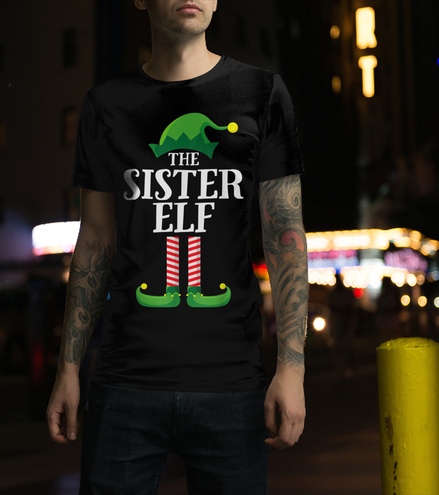 The Sister Elf Matching Family Group Christmas Hat And Shoes T-Shirt