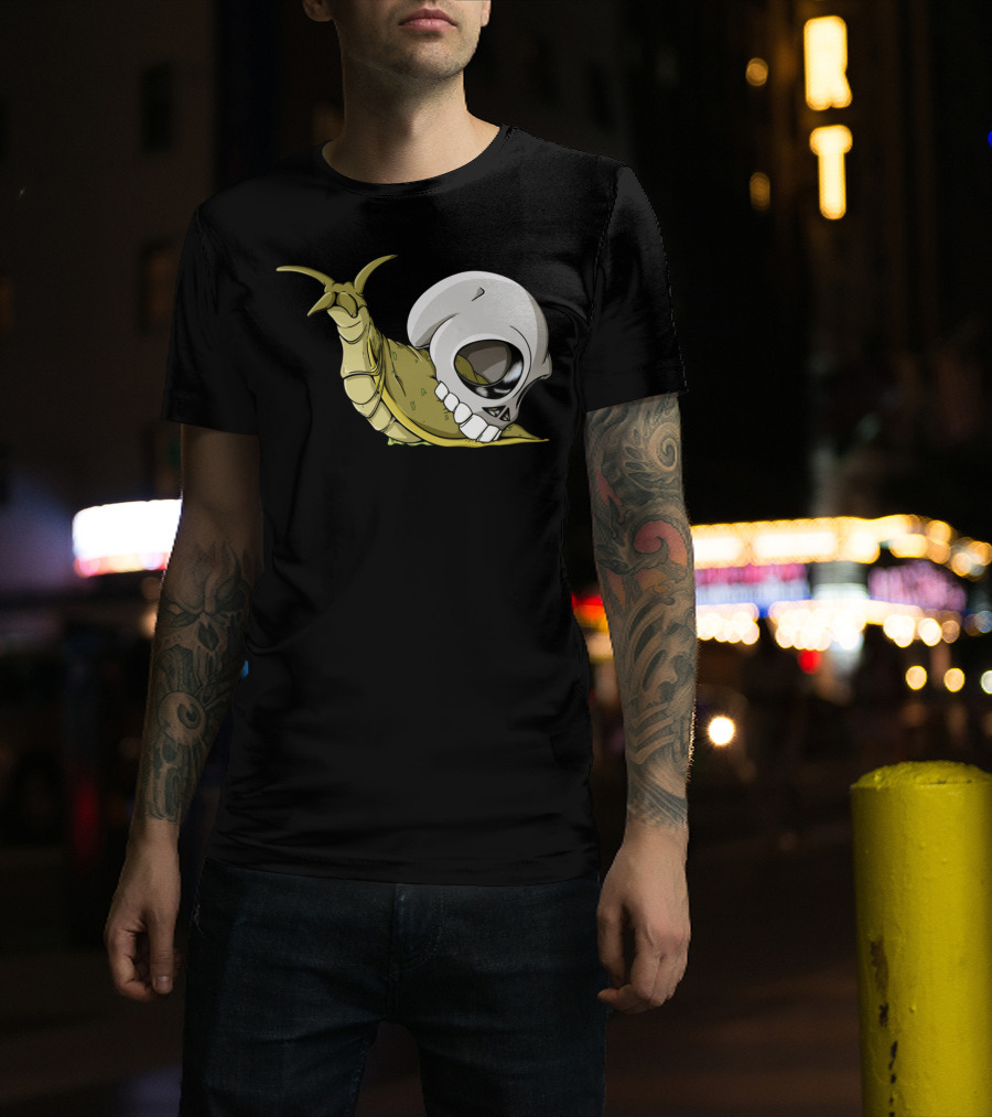 Skullug Funny Mix Skull With Slug Shell T-Shirt