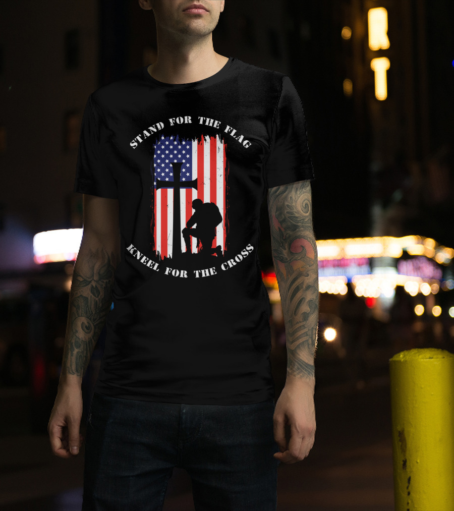 Stand For The Flag Kneel For The Cross Soldier American Flag Cross T-Shirt
