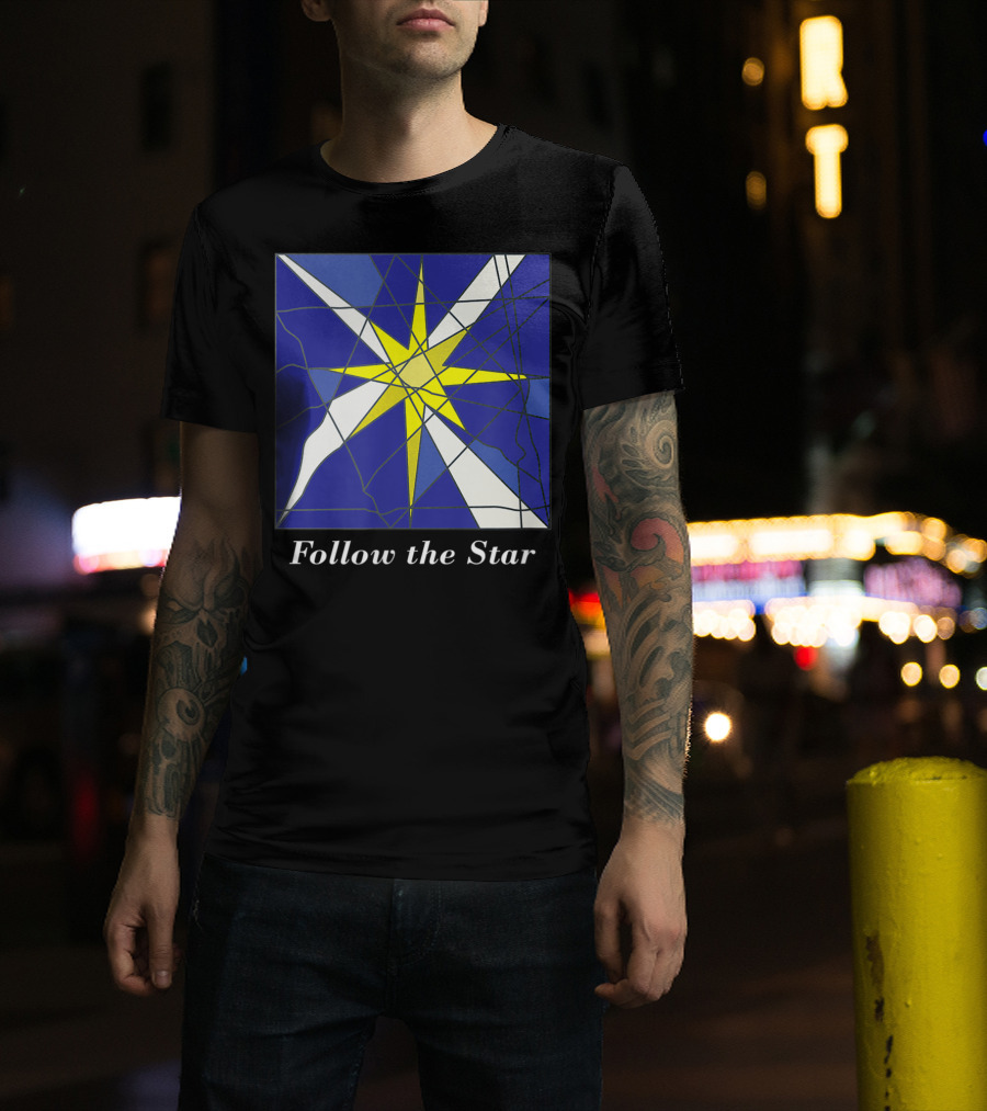 Follow The Star Stained Glass Style Star Of Bethlehem T-Shirt