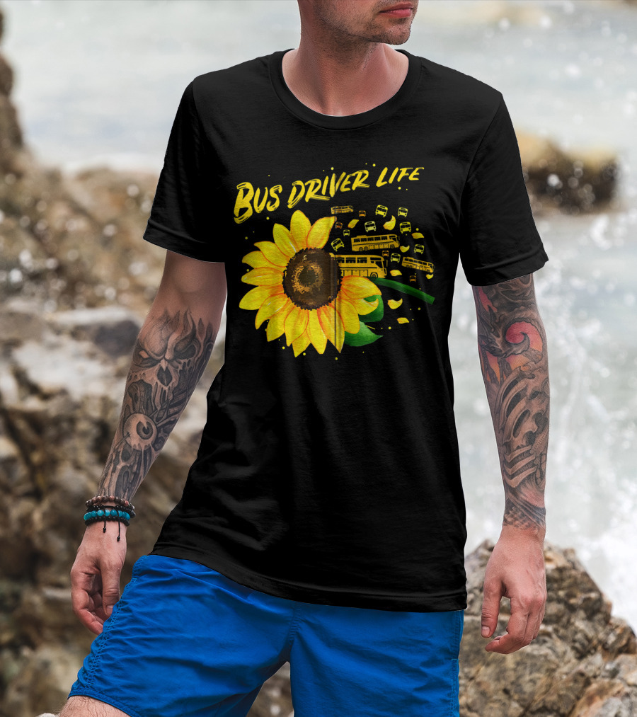 Bus Driver Life Sunflower Zip T-Shirt