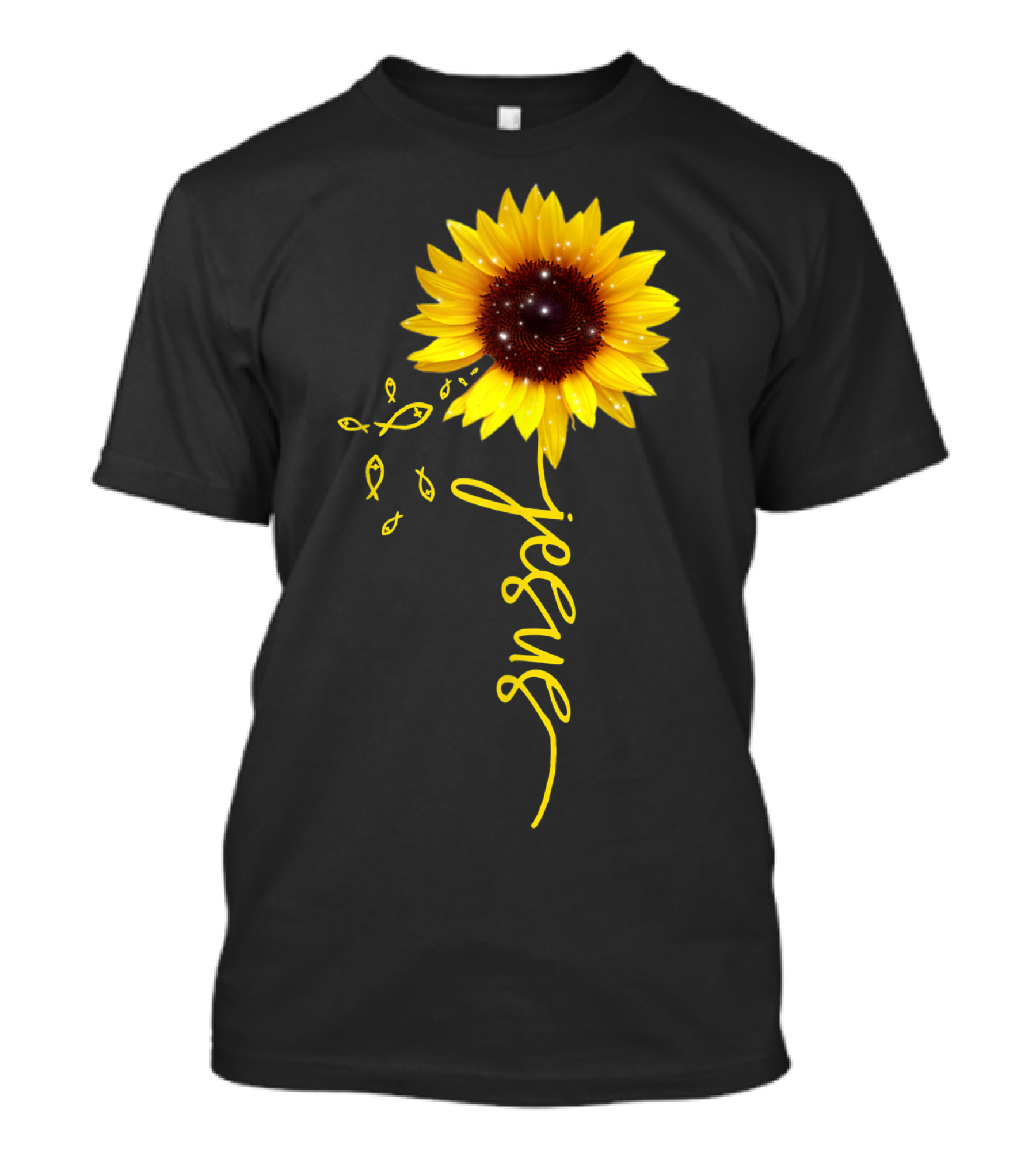 Sunflower Jesus Christian Faith Cross With Ichthys Symbols T-Shirt