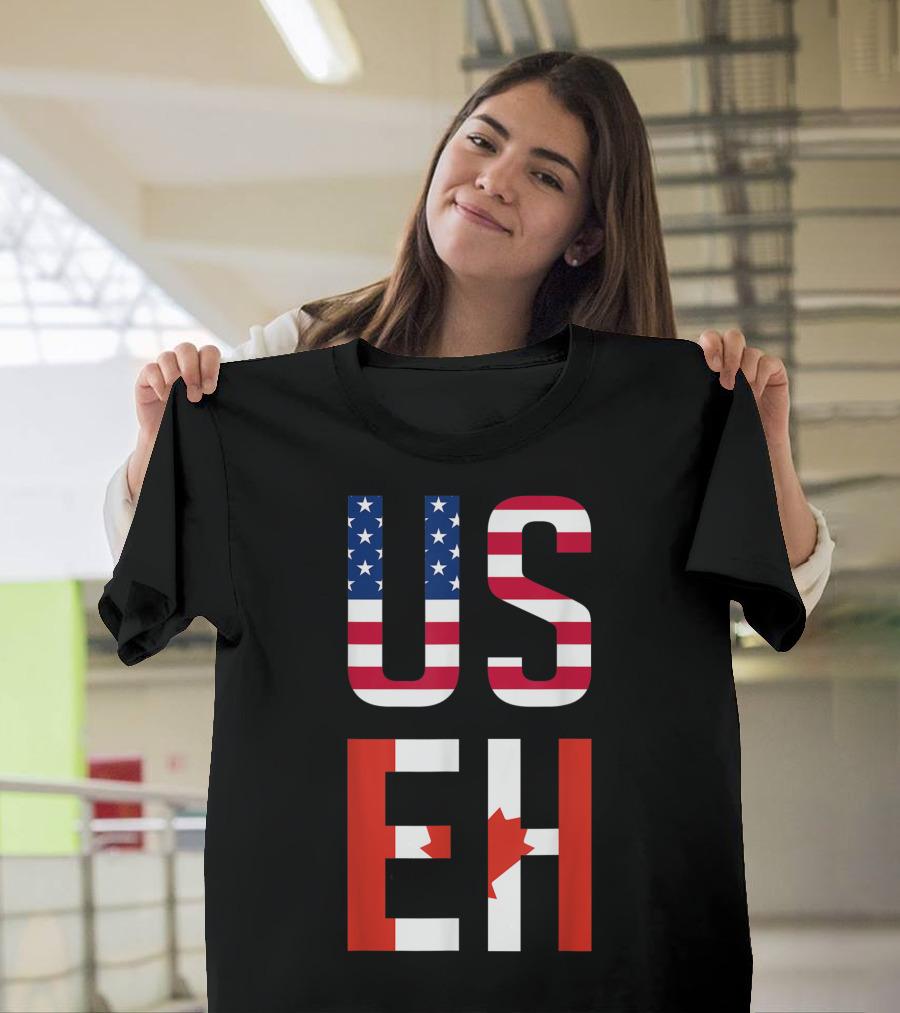 US Eh American Canadian Flag Contrast T-Shirt
