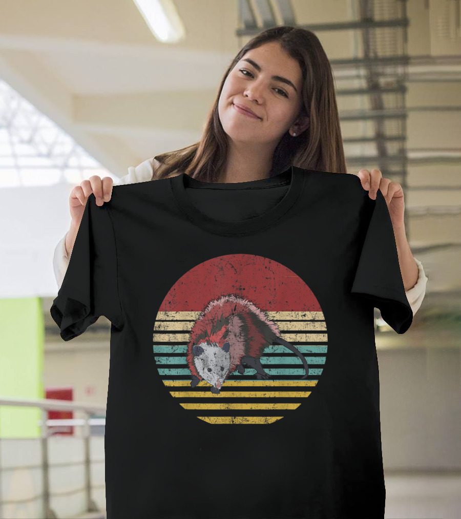 Vintage Possum Lovers Retro Sunset Stripes T-Shirt