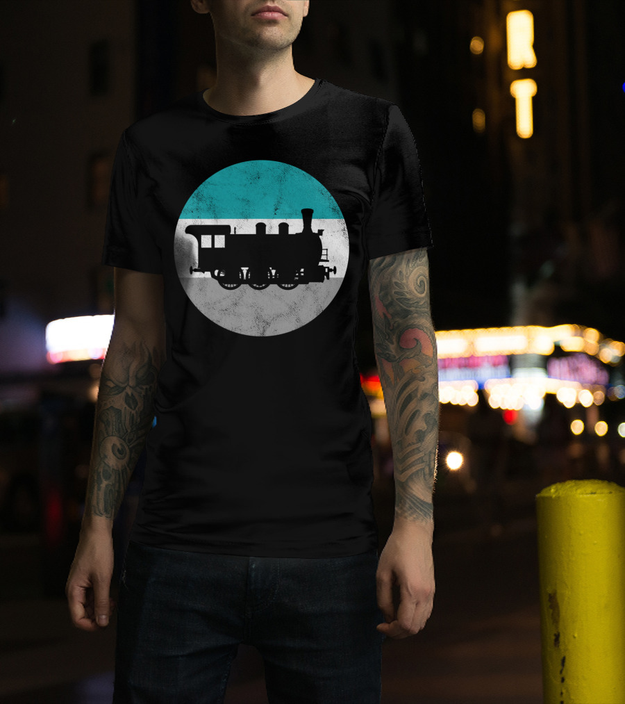 Vintage Steam Train Silhouette In Retro Circle T-Shirt