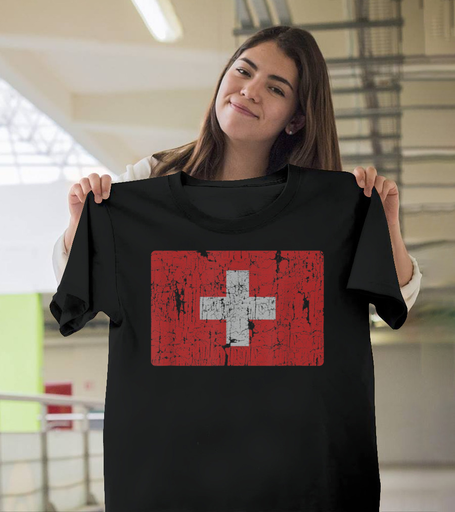 Distressed Vintage Swiss Flag T-Shirt