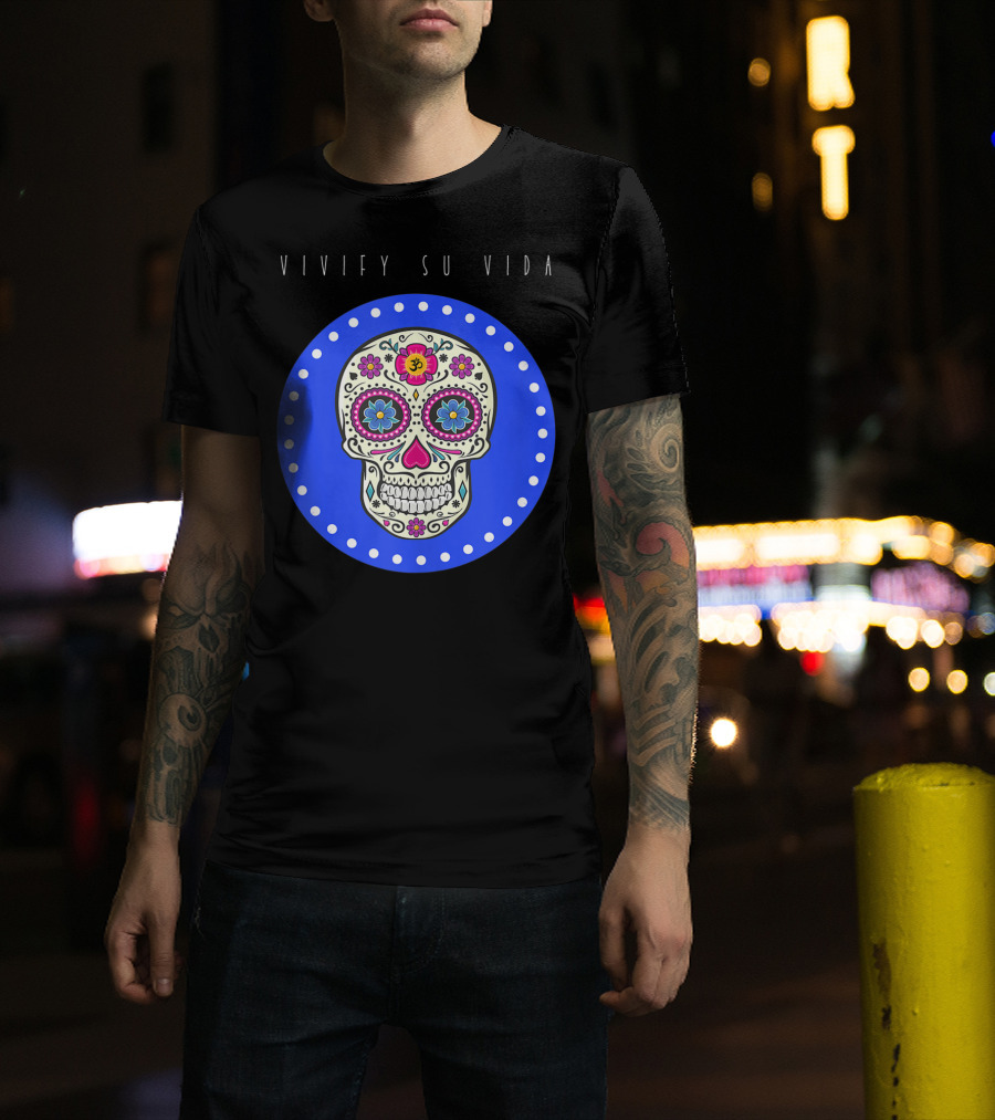 Vivify Su Vida Sugar Skull Blue Circle T-Shirt