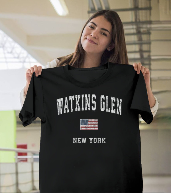 Watkins Glen New York Vintage American Flag T-Shirt