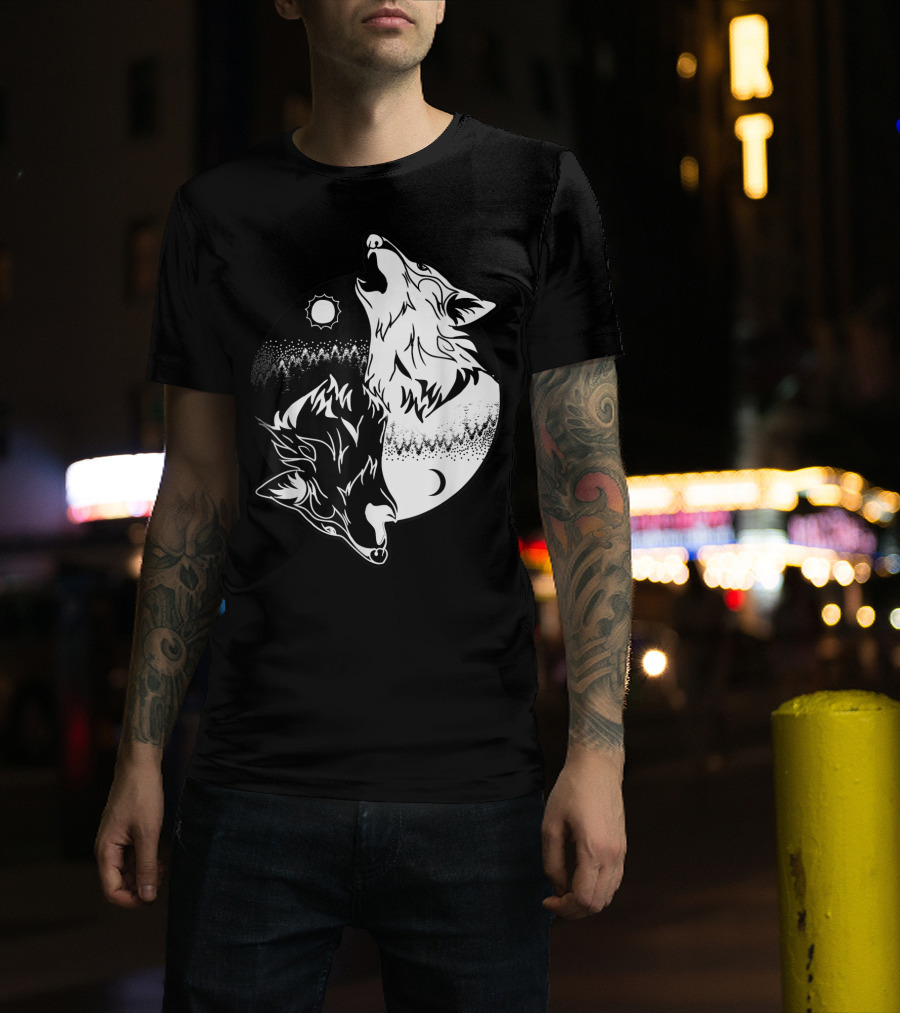 Yin Yang Skoll Tribal Wolf Sun Moon T-Shirt