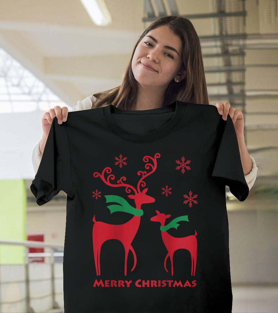 Merry Christmas Cute Mother And Daughter Christmas Deer T-Shirt