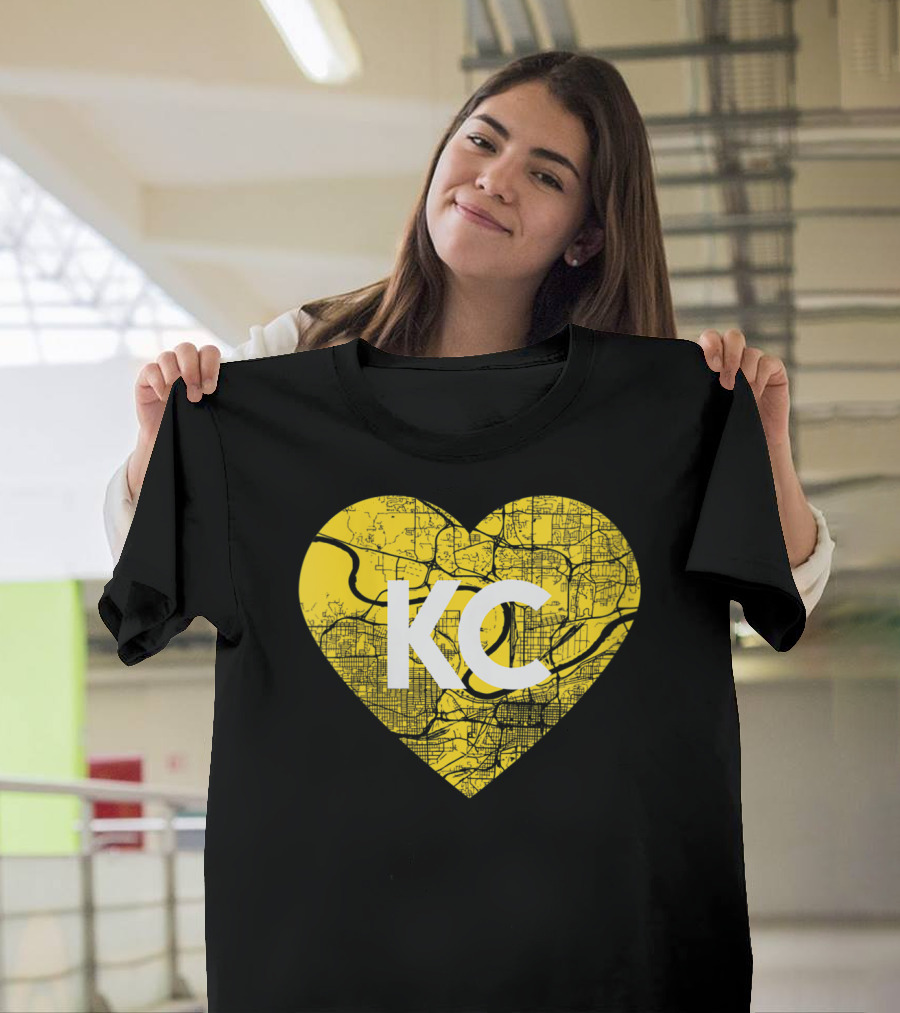 I Love Kansas City Football KC Heart Map T-Shirt