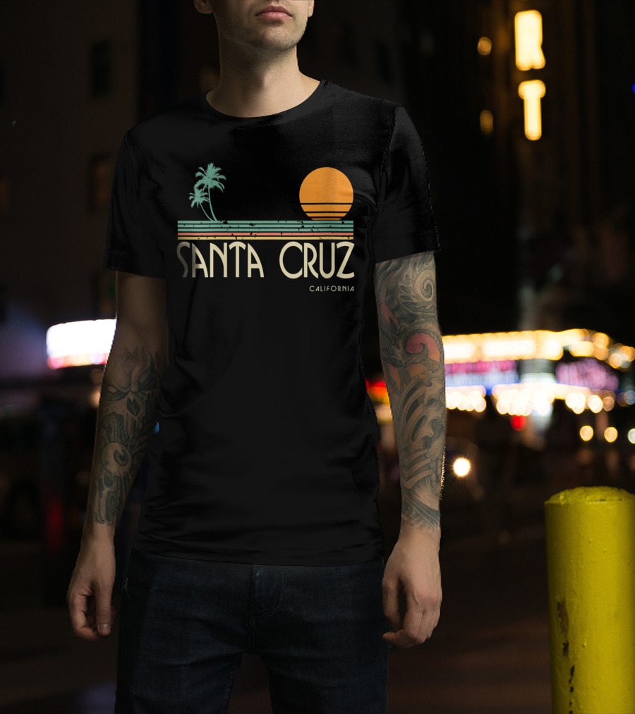Santa Cruz California Retro Sunset With Palm Trees T-Shirt