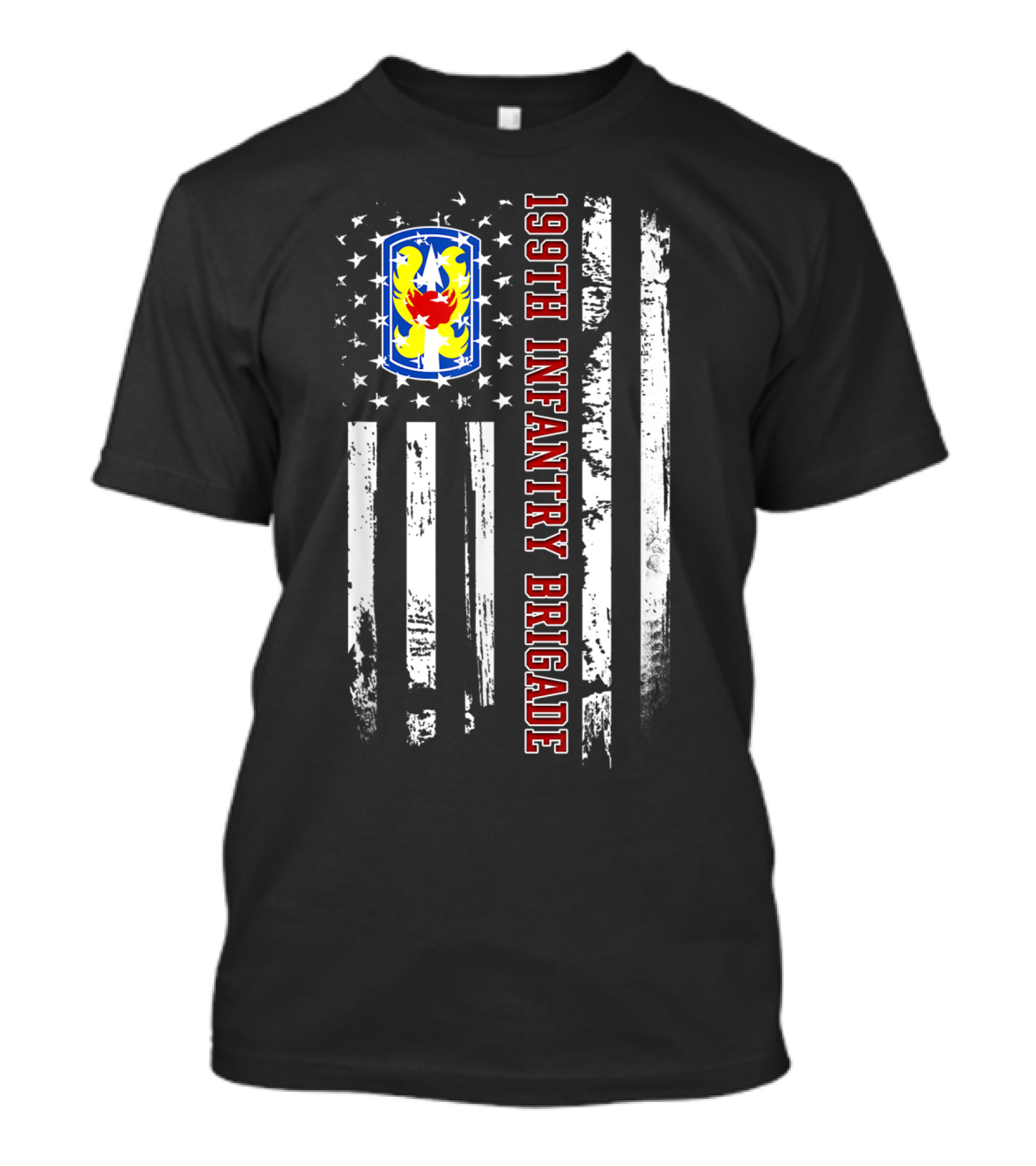 199th Infantry Brigade American Flag Vertical Distressed Stars And Stripes Emblem T-Shirt