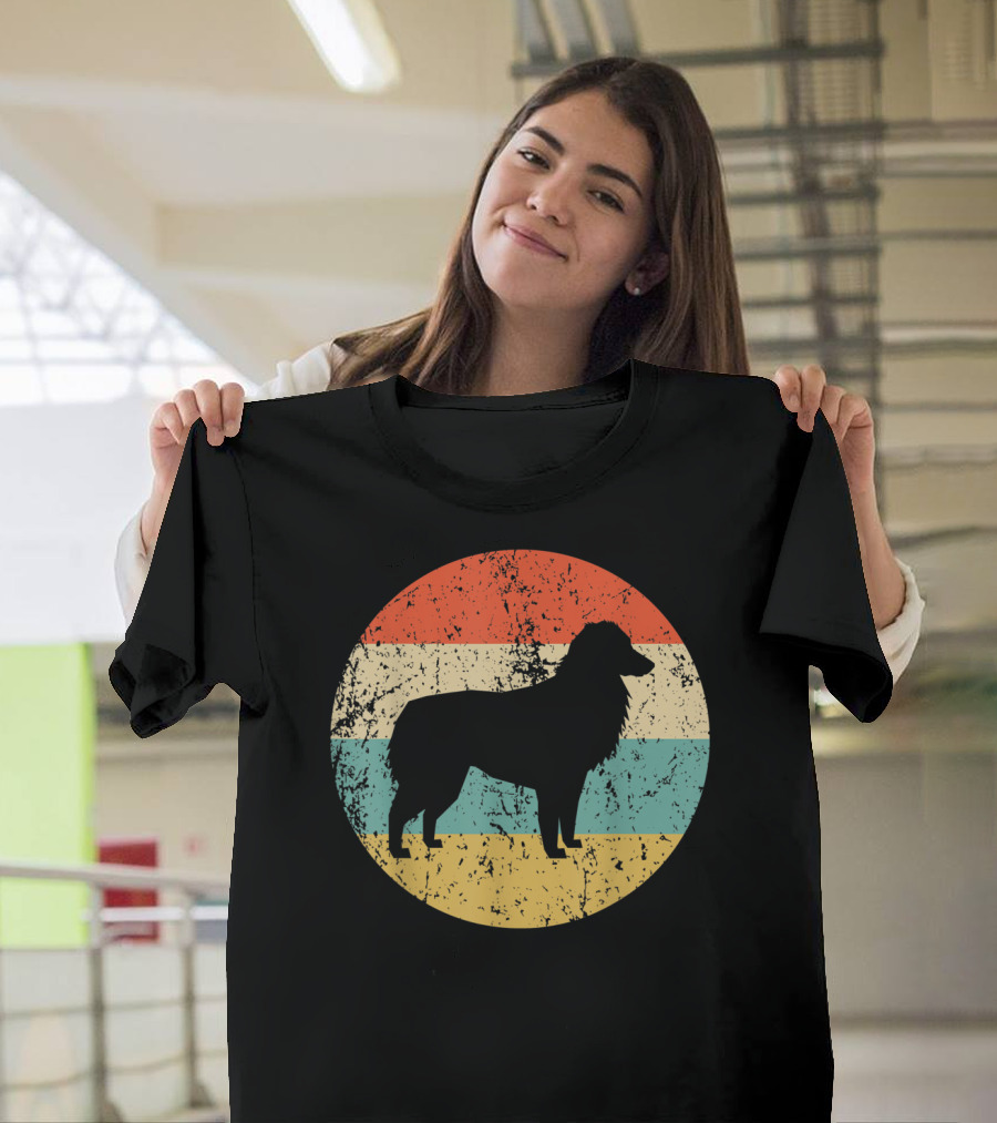 Australian Shepherd Silhouette Retro Circle Stripe T-Shirt