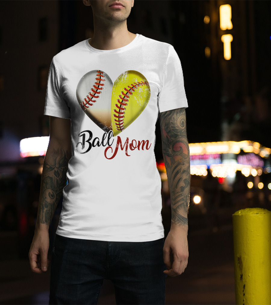 Ball Mom Heart Baseball Players Funny T-Shirt
