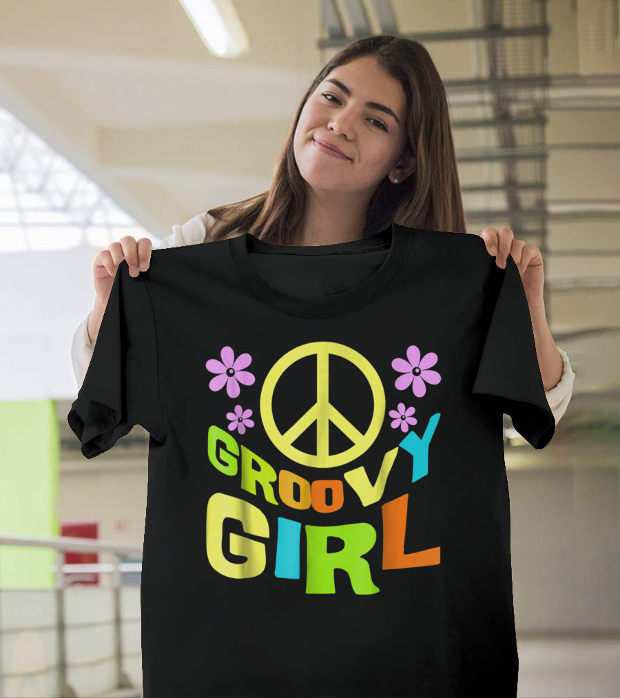 Groovy Girl 60s 70s Peace Sign Flower Power Costume Party Wear T-Shirt