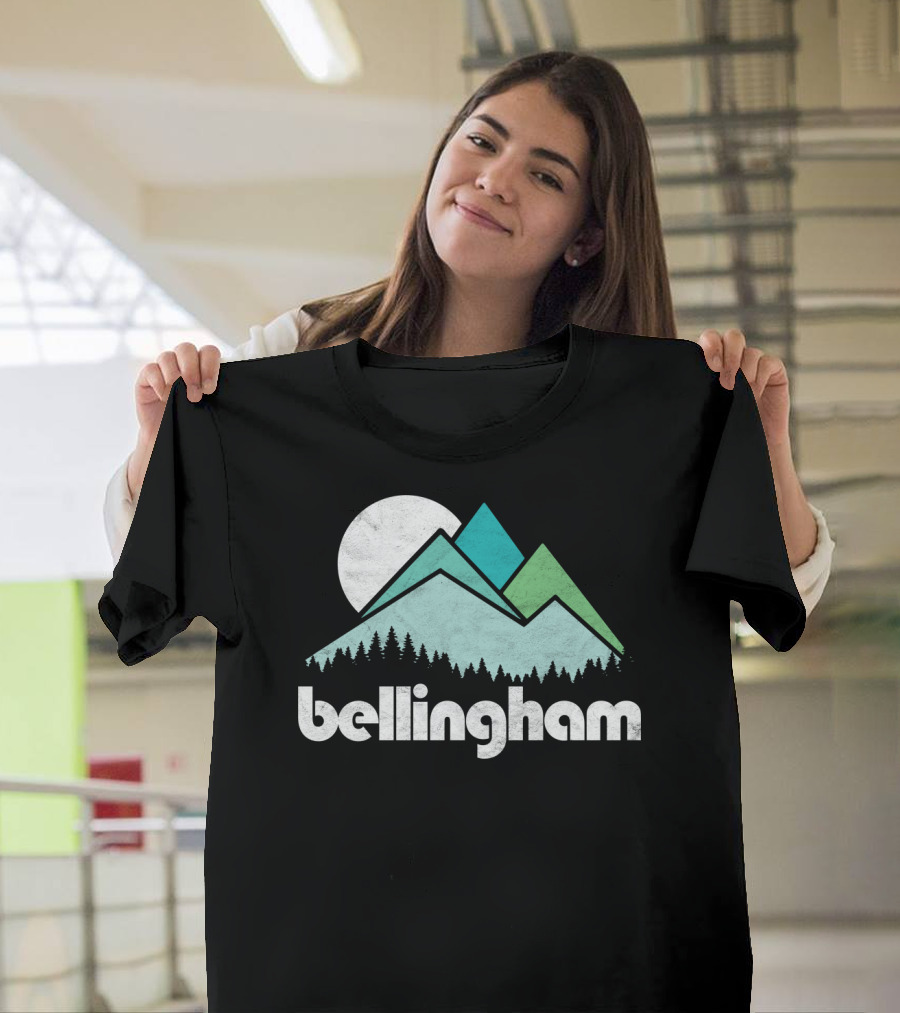 Bellingham Mountains Minimalist Design With Forest And Moon T-Shirt