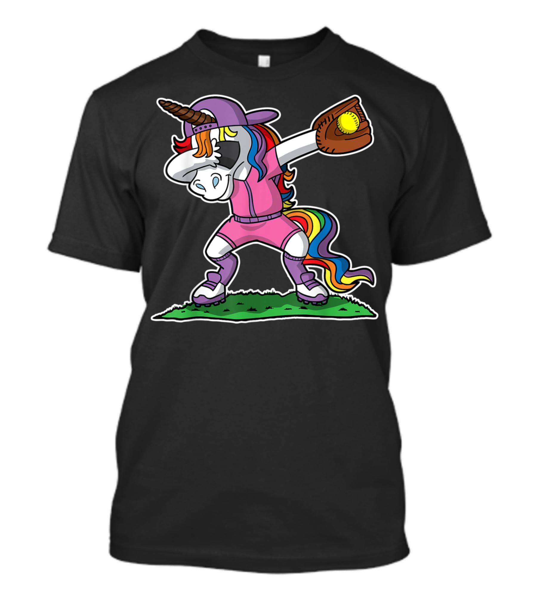 Dabbing Unicorn In Pink Softball Outfit With Glove And Ball T-Shirt