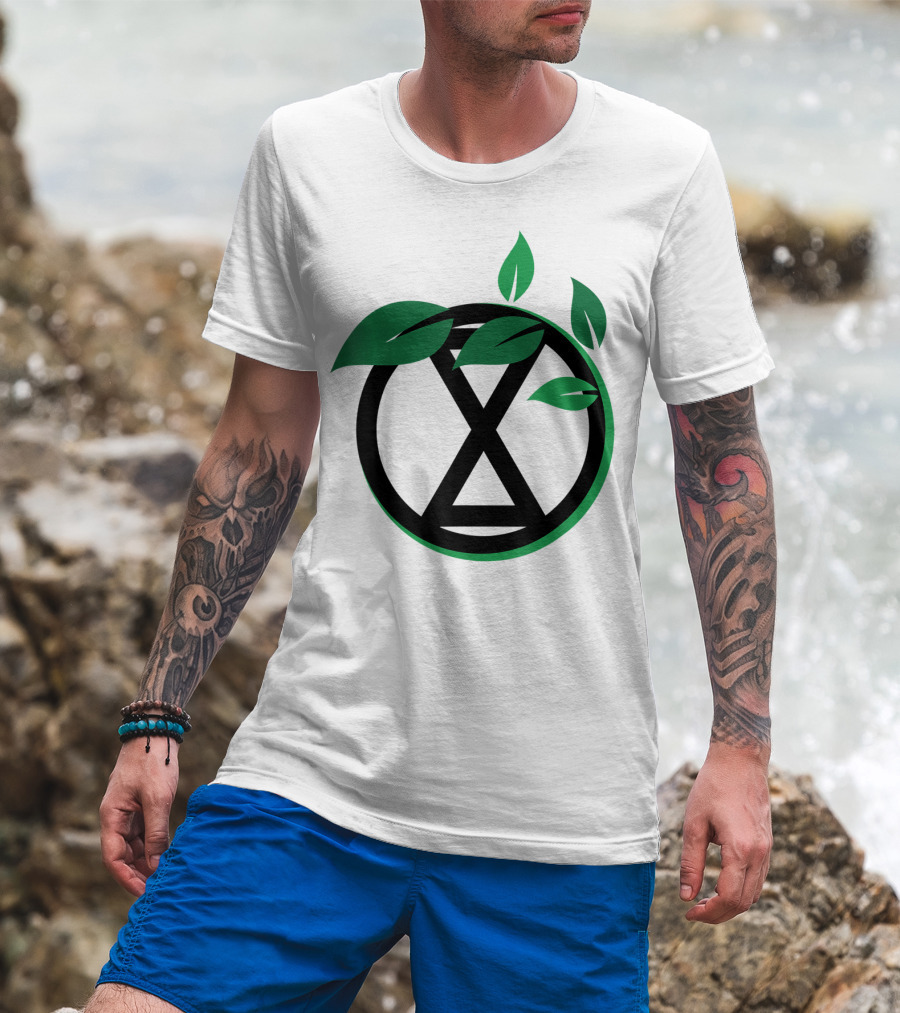 Extinction Rebellion Revolution Symbol With Green Leaves T-Shirt