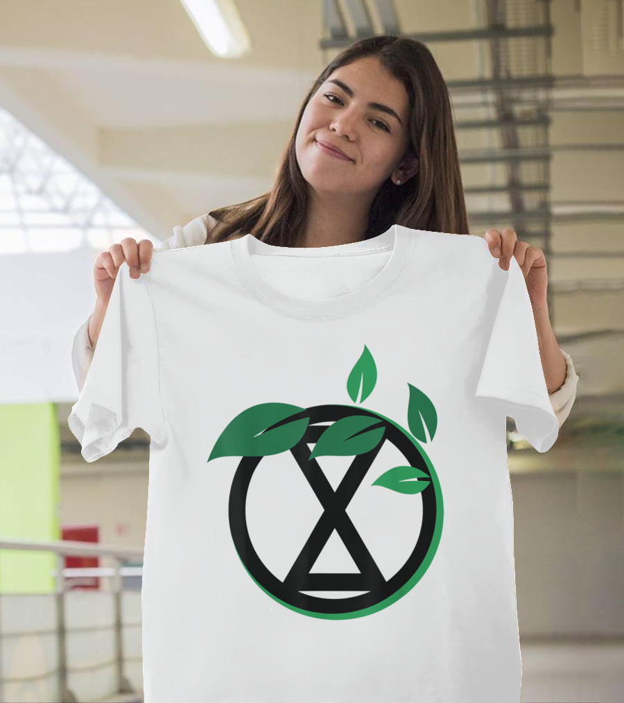 Extinction Rebellion Revolution Symbol With Green Leaves T-Shirt