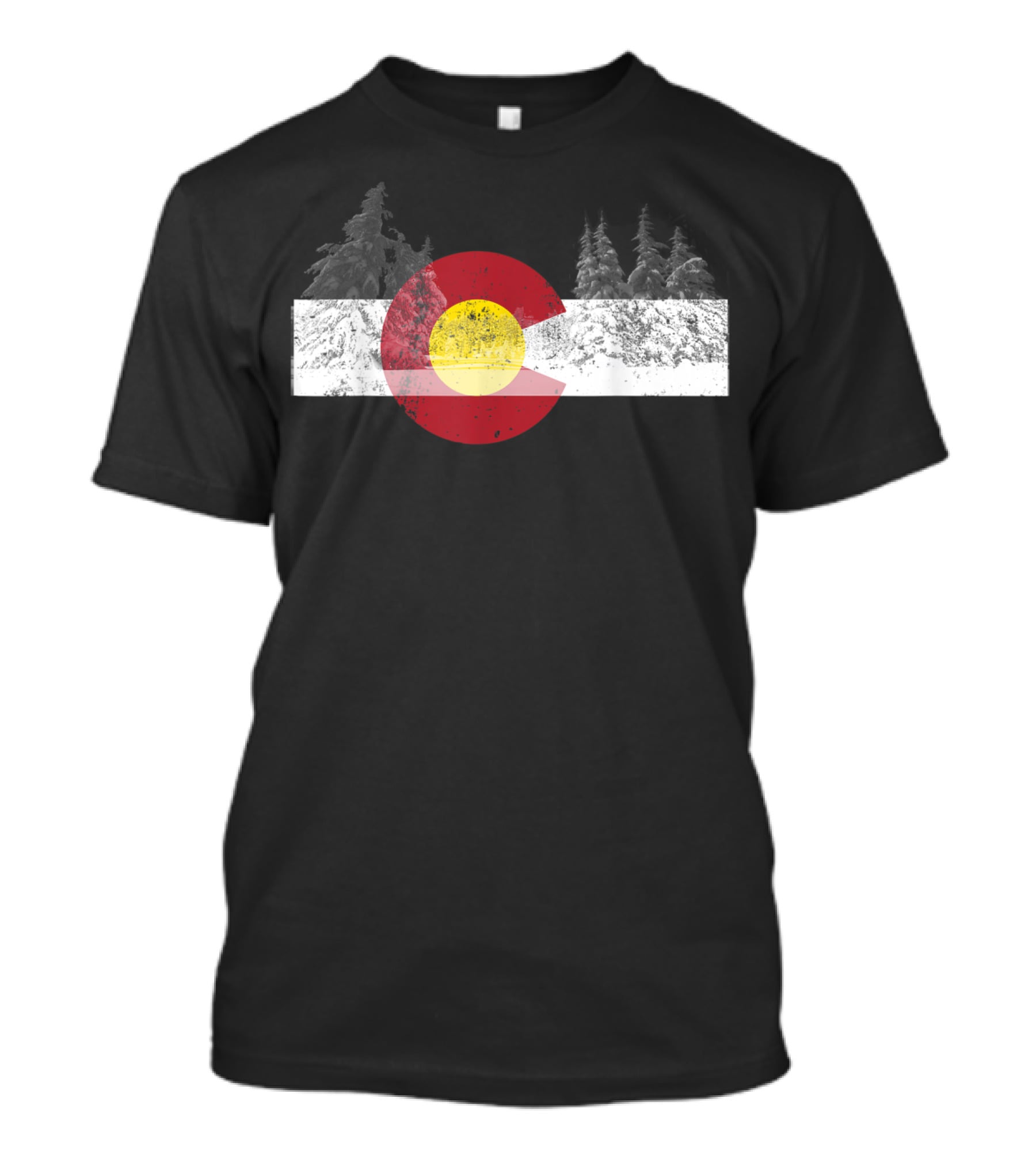 Flag Of Colorado With Snowy Trees Novelty Birthday T-Shirt