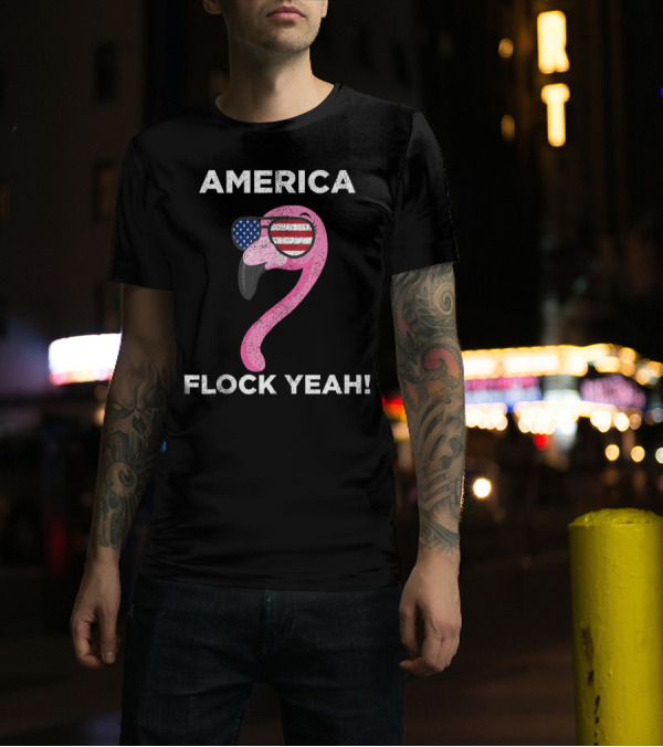 America Flock Yeah Flamingo With American Flag Glasses T-Shirt
