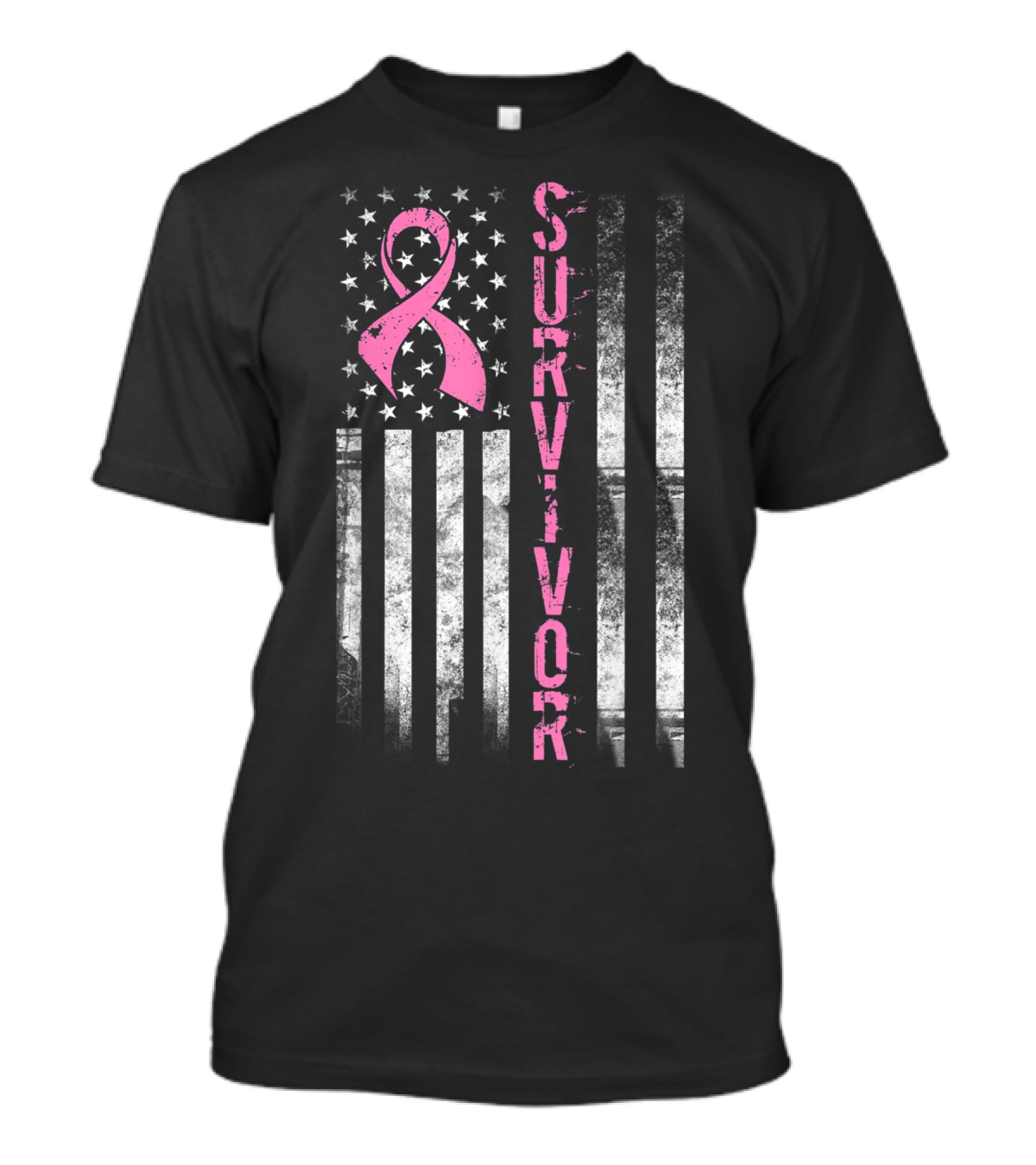 Survivor Pink Ribbon American Flag Breast Cancer Awareness T-Shirt