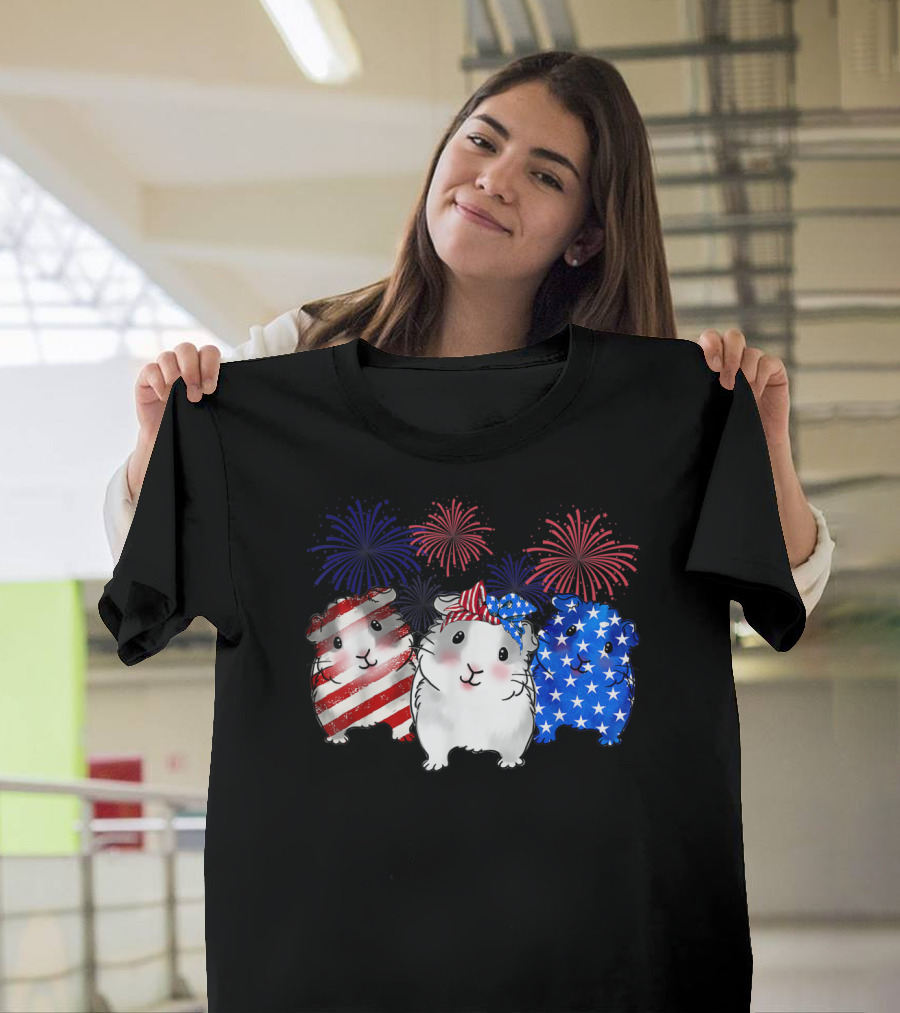 American 4th of July Happy Birthday Guinea Pig Fireworks T-Shirt