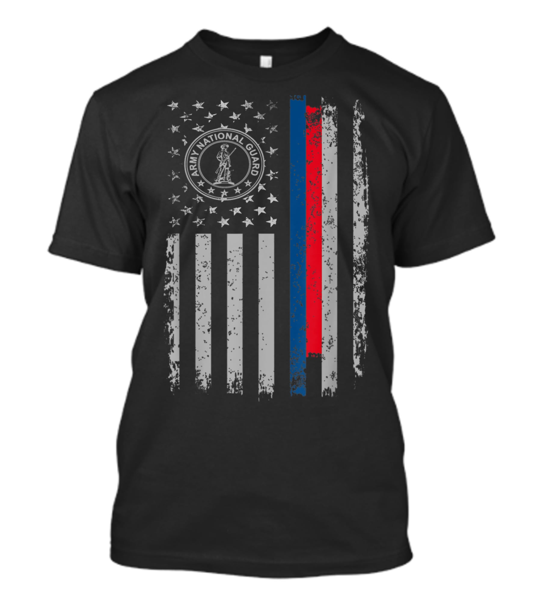 American Flag Army National Guard Symbol With Distressed Stripes T-Shirt