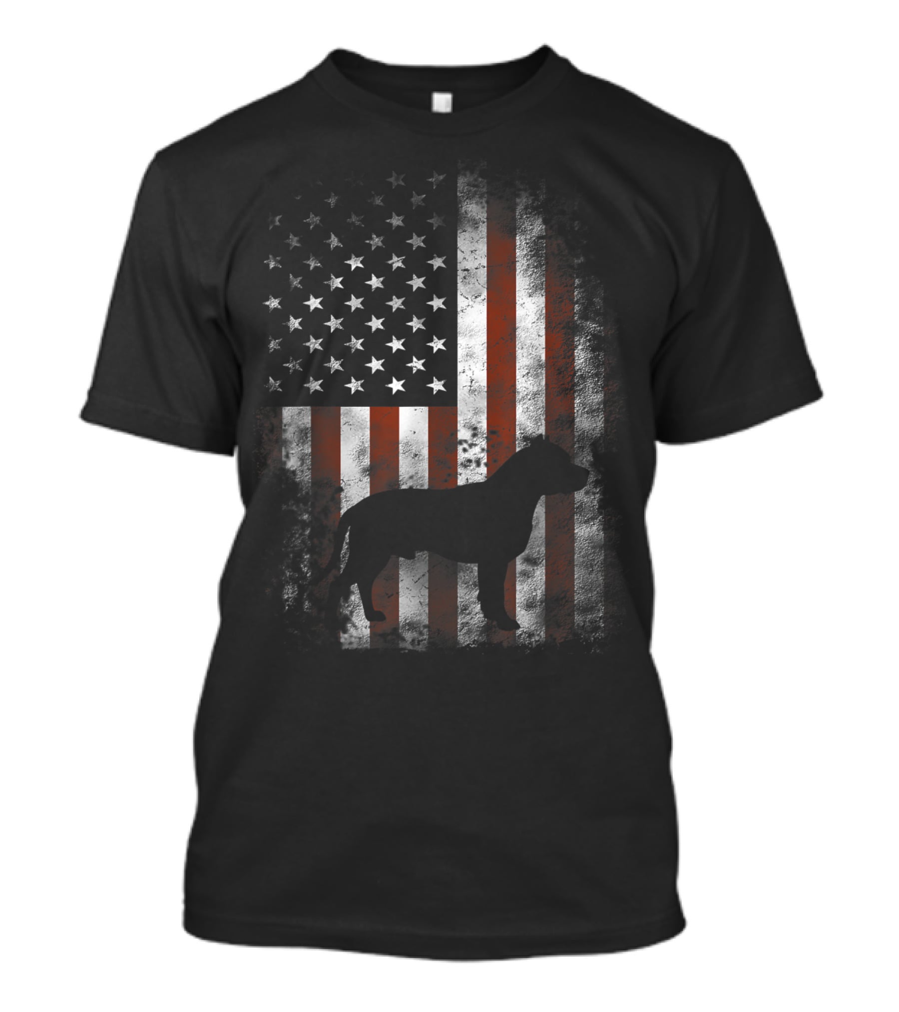 American Pitbull Terrier Silhouette With American Flag Patriotic T-Shirt