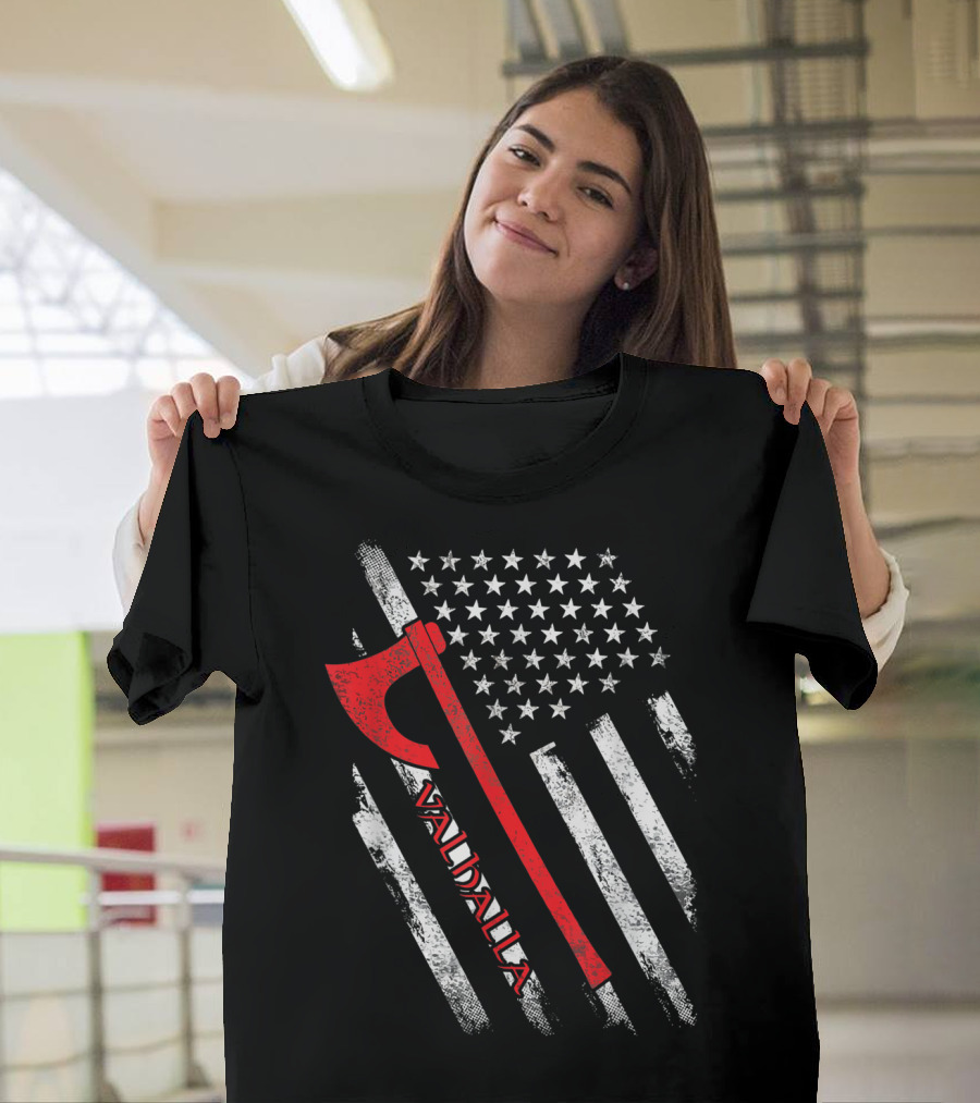 Valhalla American Viking Axe Flag T-Shirt