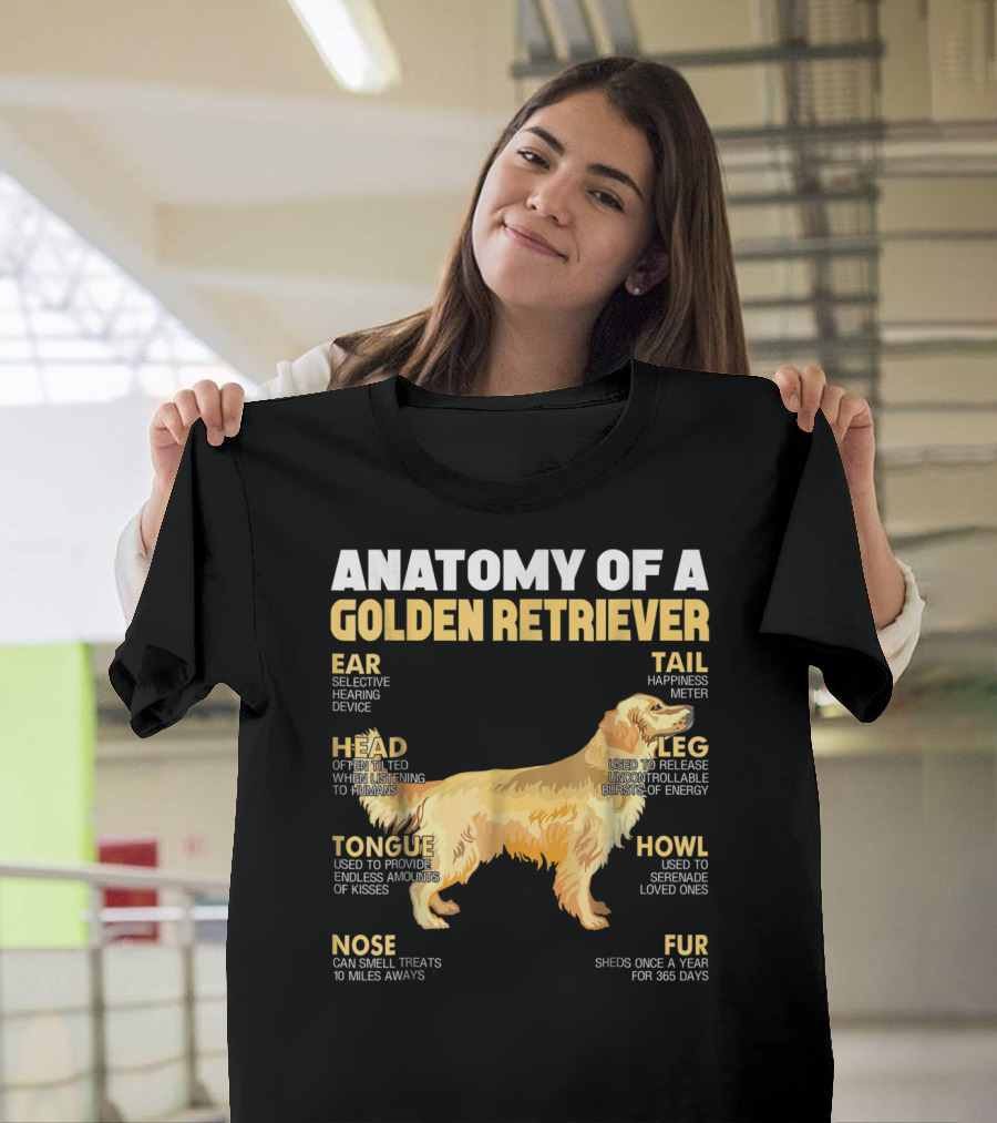 ANATOMY OF A GOLDEN RETRIEVER HEAD TONGUE NOSE LEG TAIL FUR EAR HOWL T-Shirt