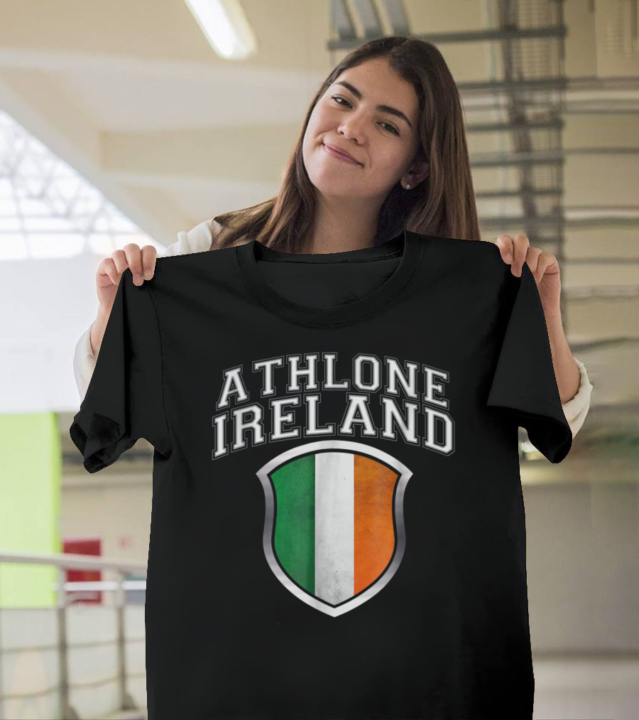 Athlone Ireland With Irish Flag Shield Crest T-Shirt