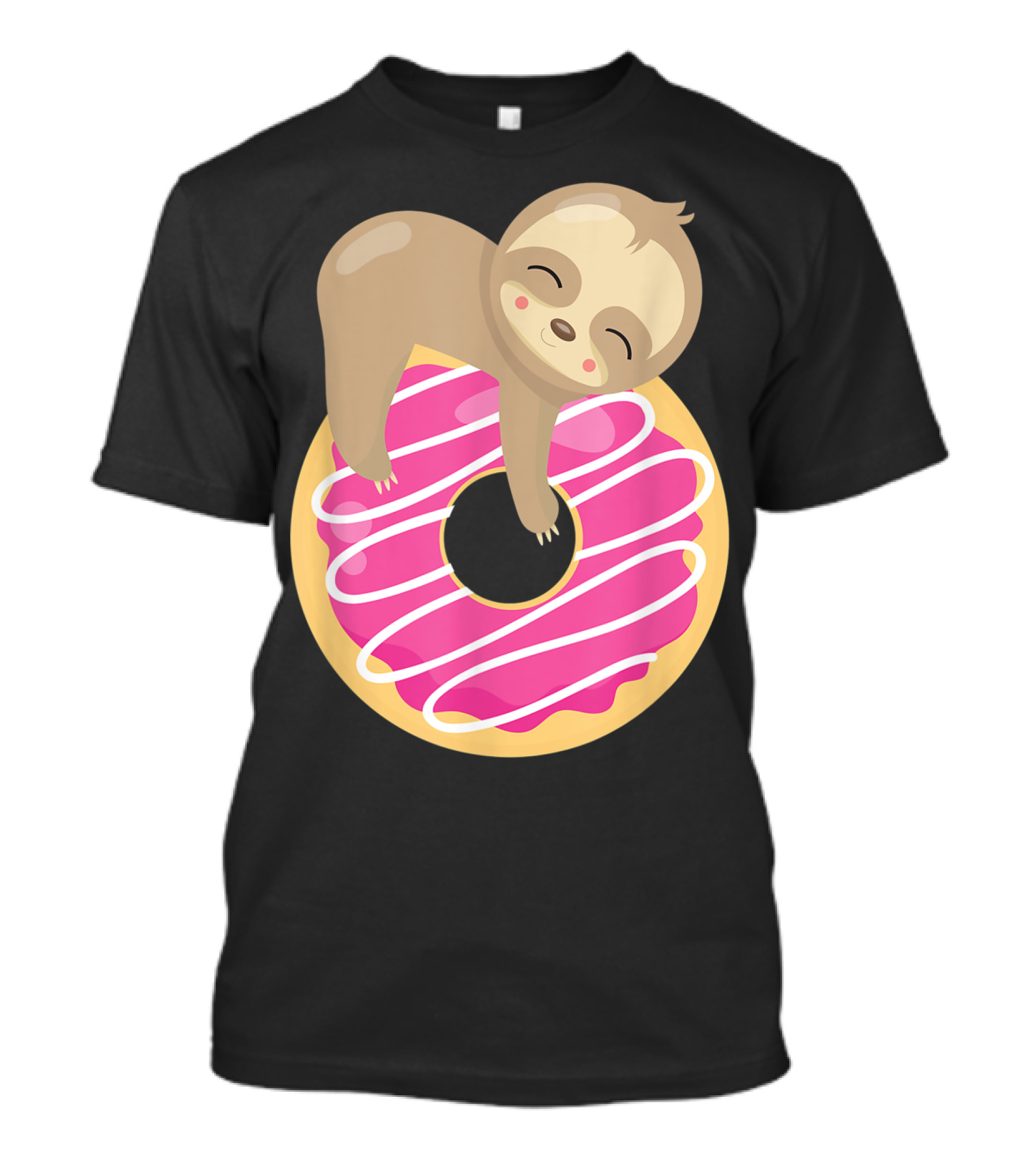Baby Sloth Sleeping On Pink Frosted Donut T-Shirt