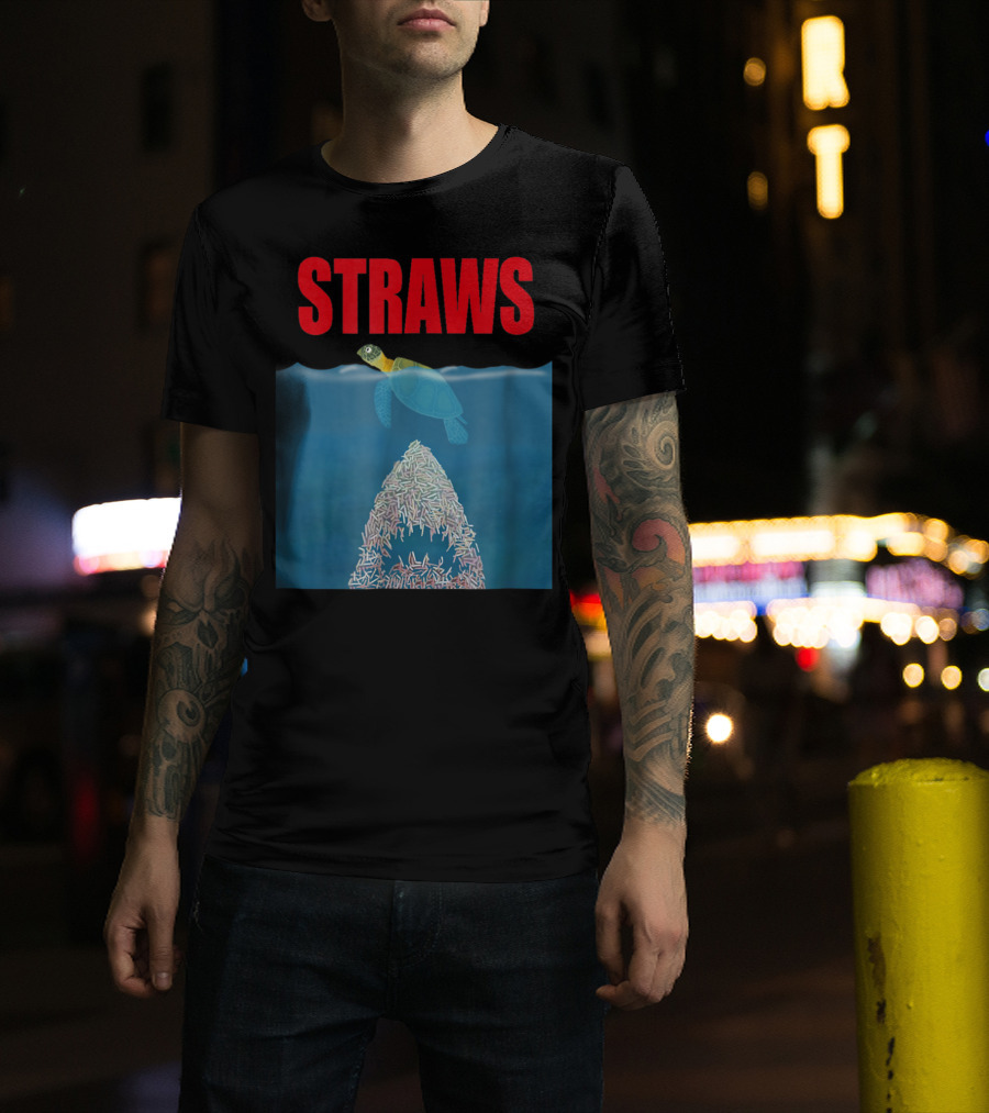Straws Sea Turtle Save Earth Ban Plastics T-Shirt