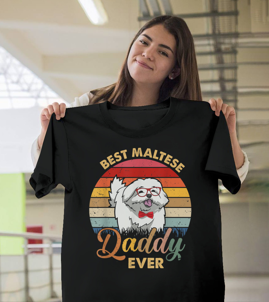Best Maltese Daddy Ever Retro Style Dog T-Shirt