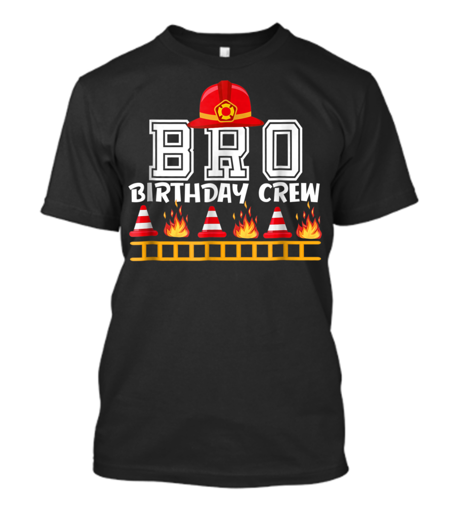 Bro Birthday Crew Fire Truck Theme With Firefighter Hat And Flames T-Shirt